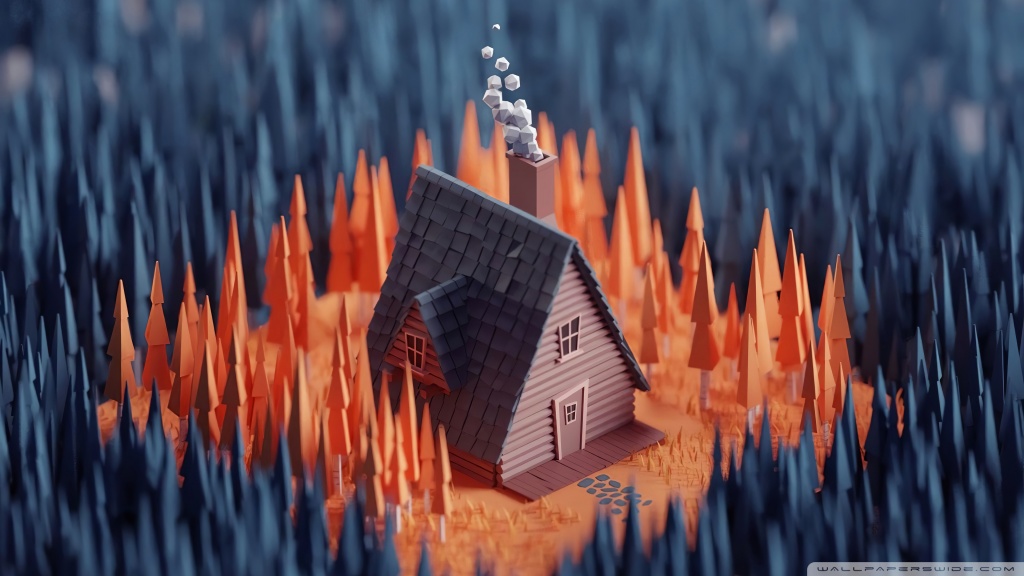 house forest 3d wallpaper 1024x576